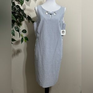 NWT - Anne Klein Blue and White Sleeveless Sheath Midi Dress